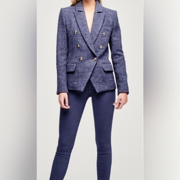 L’Agence Kenzie double breasted blazer jacket in blue melange - Picture 4 of 9